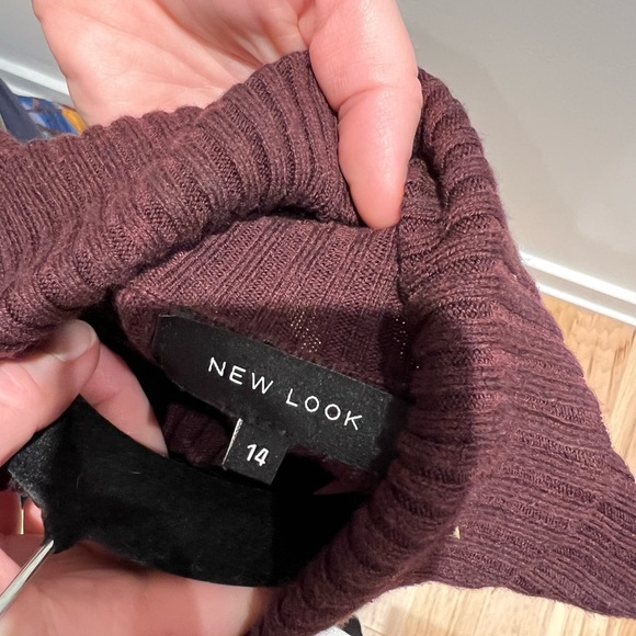 Plum Mini Sweater Dress Turtleneck Ribbed Size 14 - Picture 3 of 3